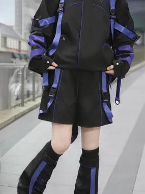 Black and Purple Futuristic Techwear Landmine Style Straight-leg Shorts   Flared Leg Warmers