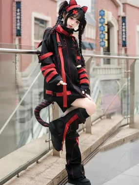 Black and Red Futuristic Techwear Landmine Style Shorts Leg Warmers