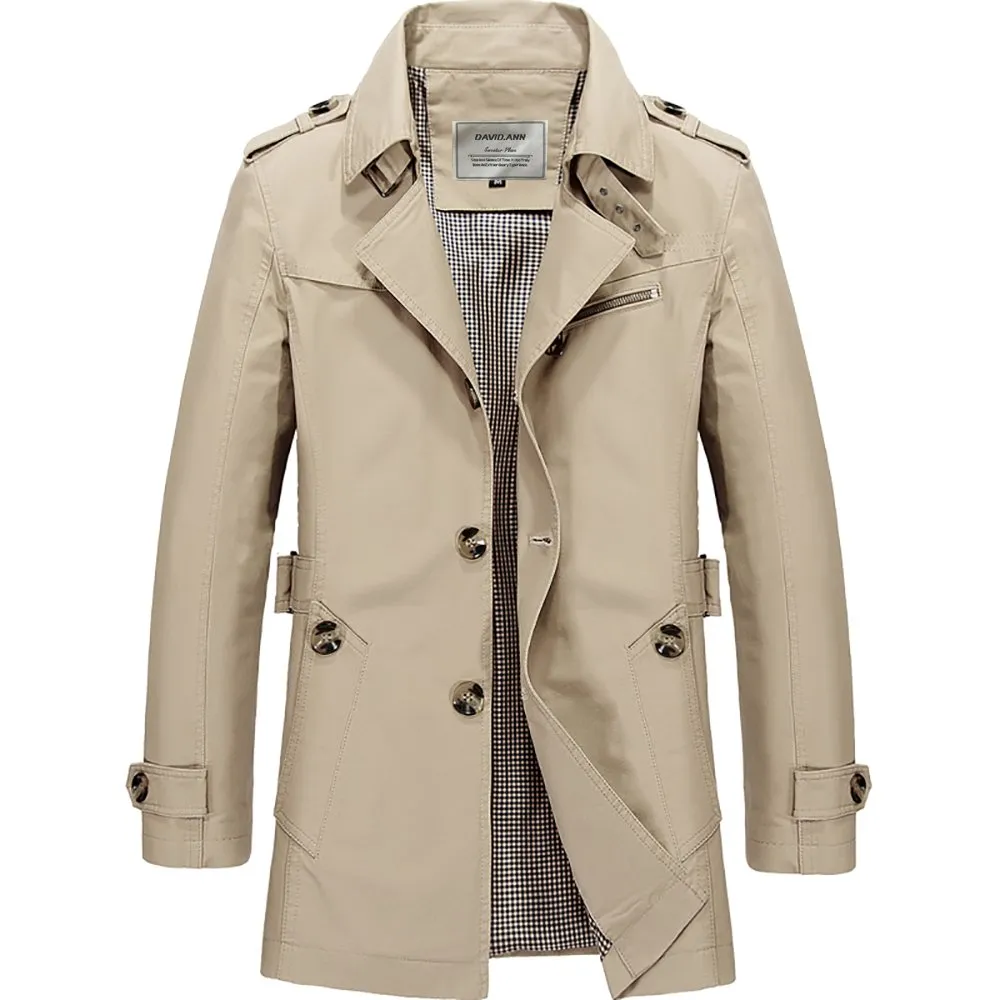 Dark Green Men's Windbreaker Notched Lapel Trench Coat