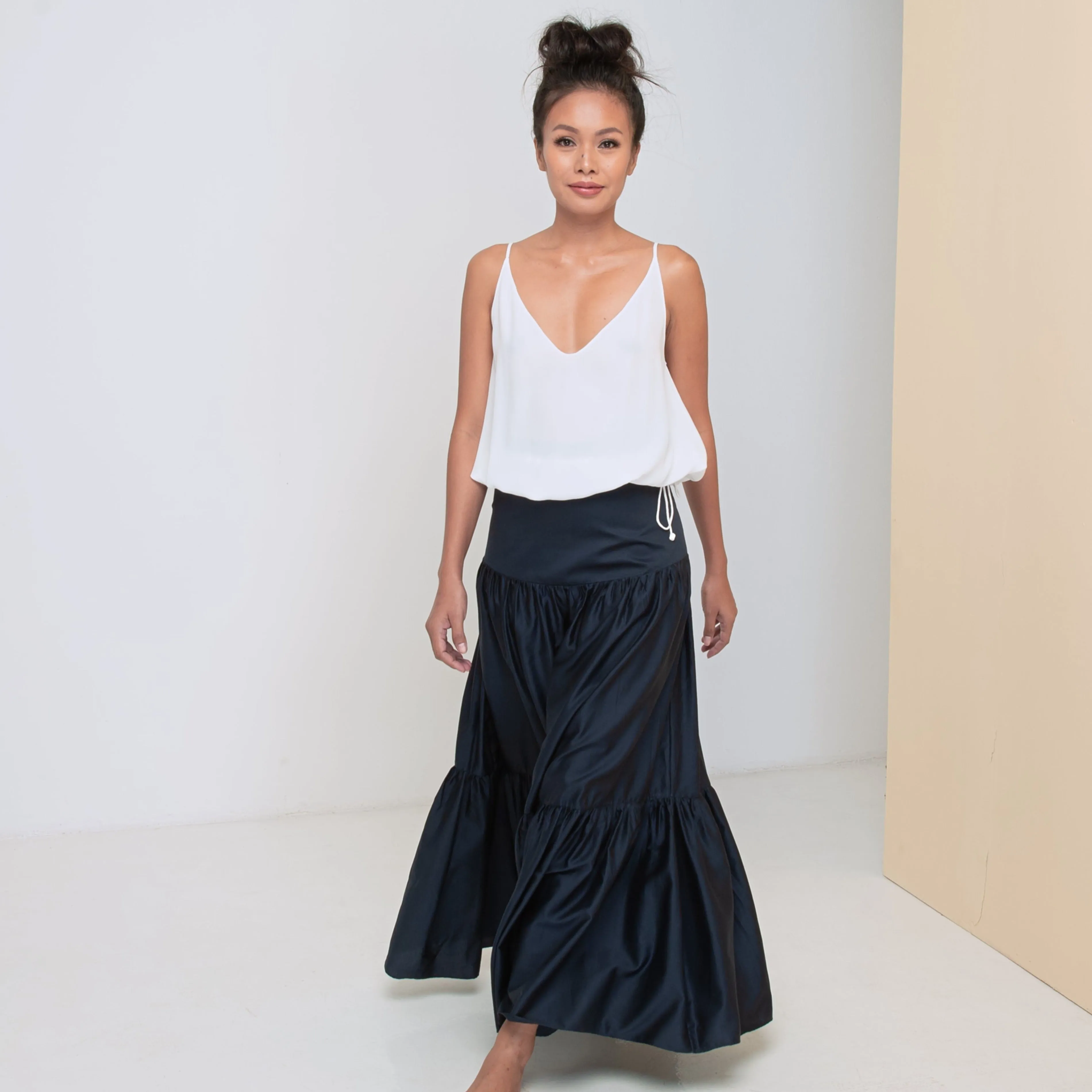 LONG VOLANTS SKIRT - Cotton Sateen | Midnight Blue