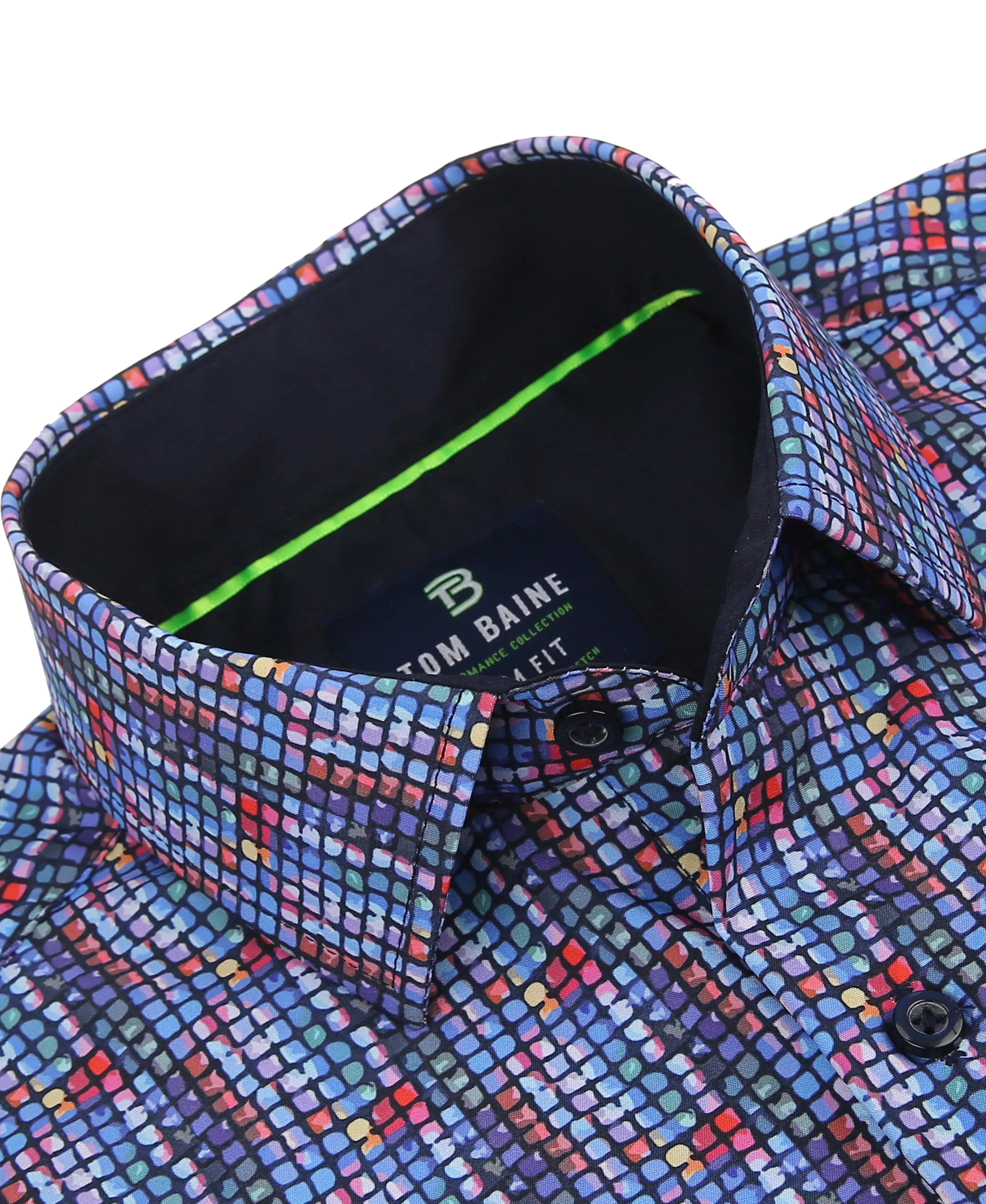 Men's Slim Fit Performance Long Sleeve Printed Multi Blue