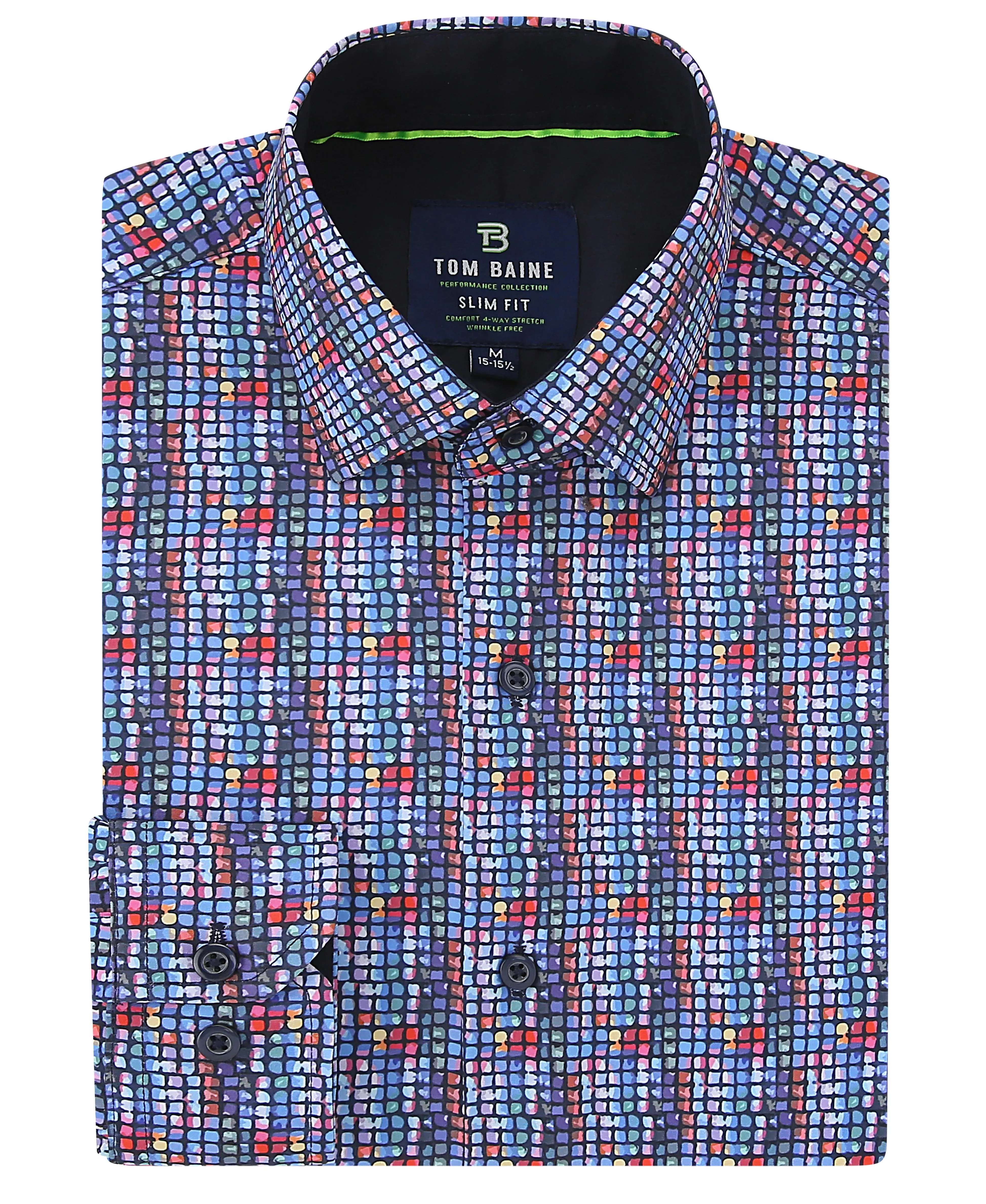 Men's Slim Fit Performance Long Sleeve Printed Multi Blue