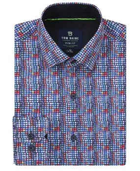 Men's Slim Fit Performance Long Sleeve Printed Multi Blue