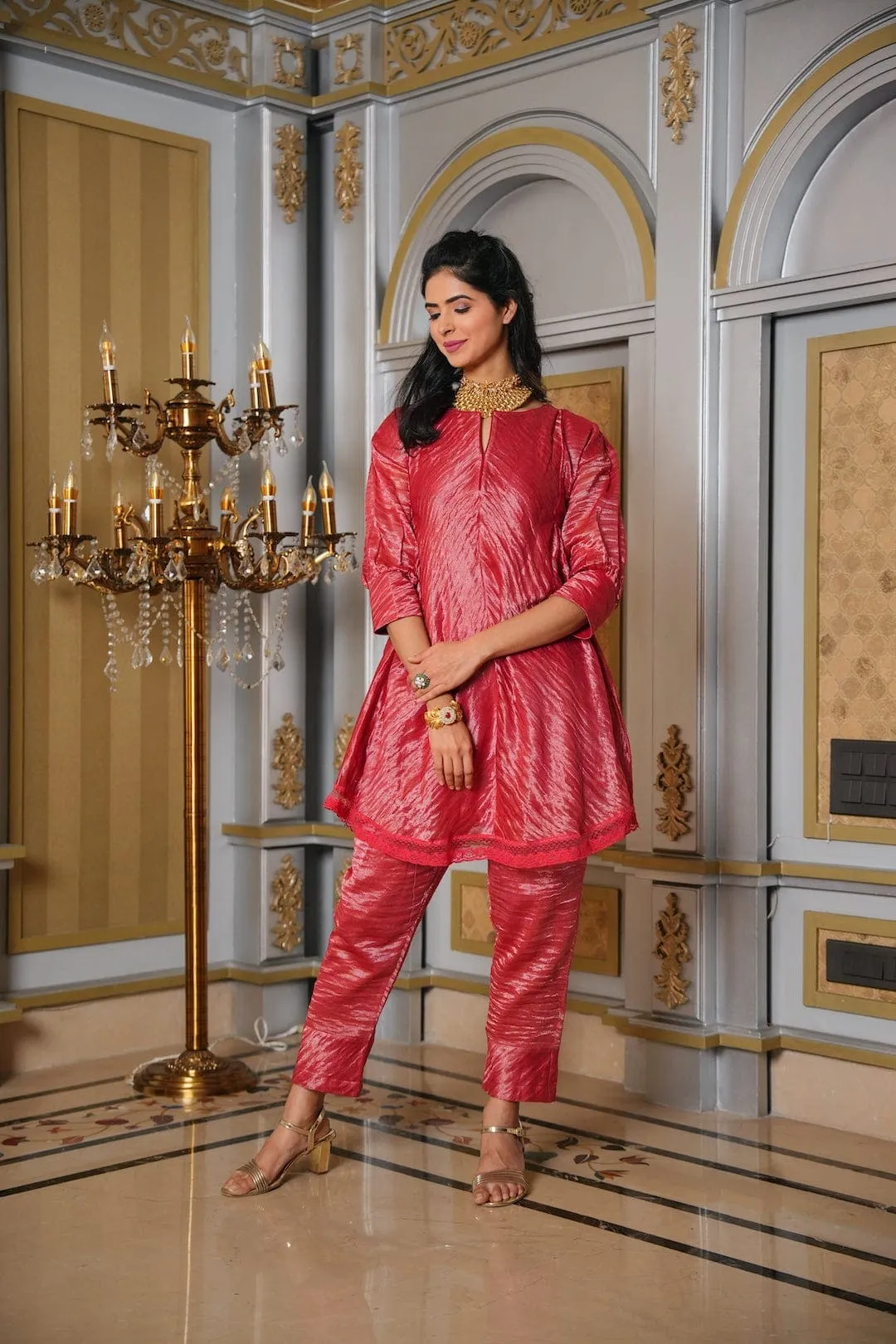 Red Chanderi Silk Co-ord Set