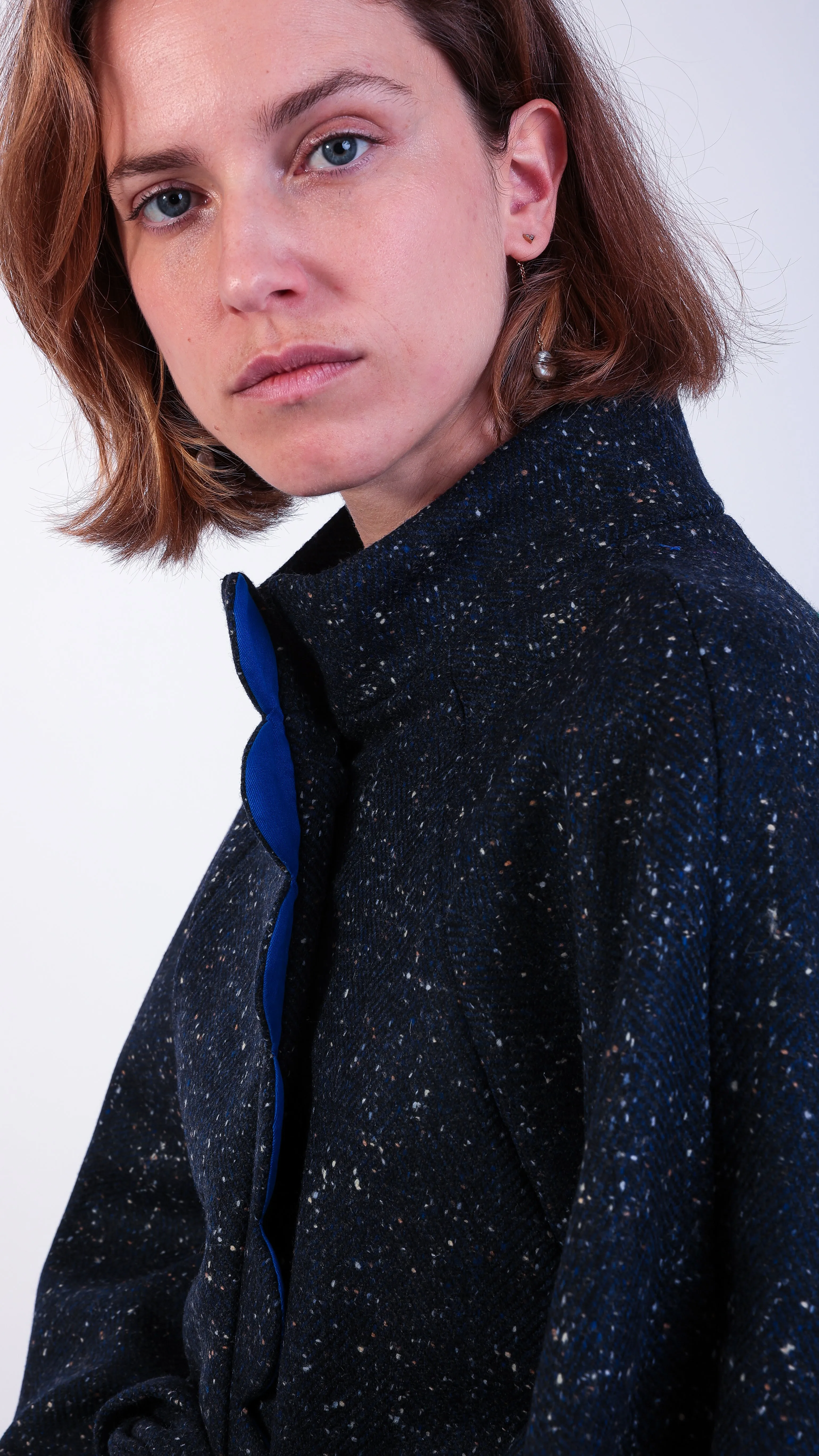 Ruby Scallop Wool Cape Kimono Coat Navy