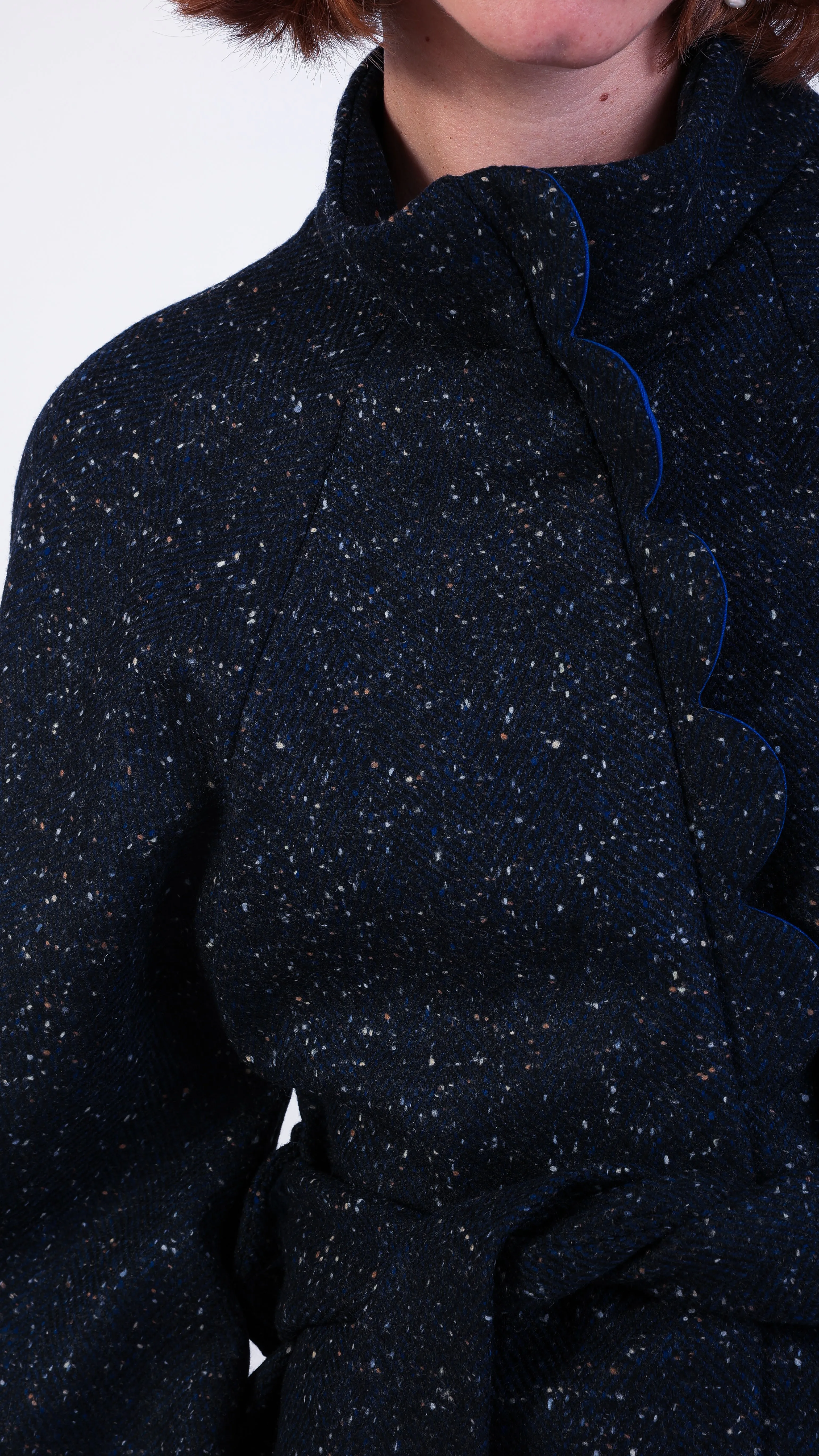 Ruby Scallop Wool Cape Kimono Coat Navy