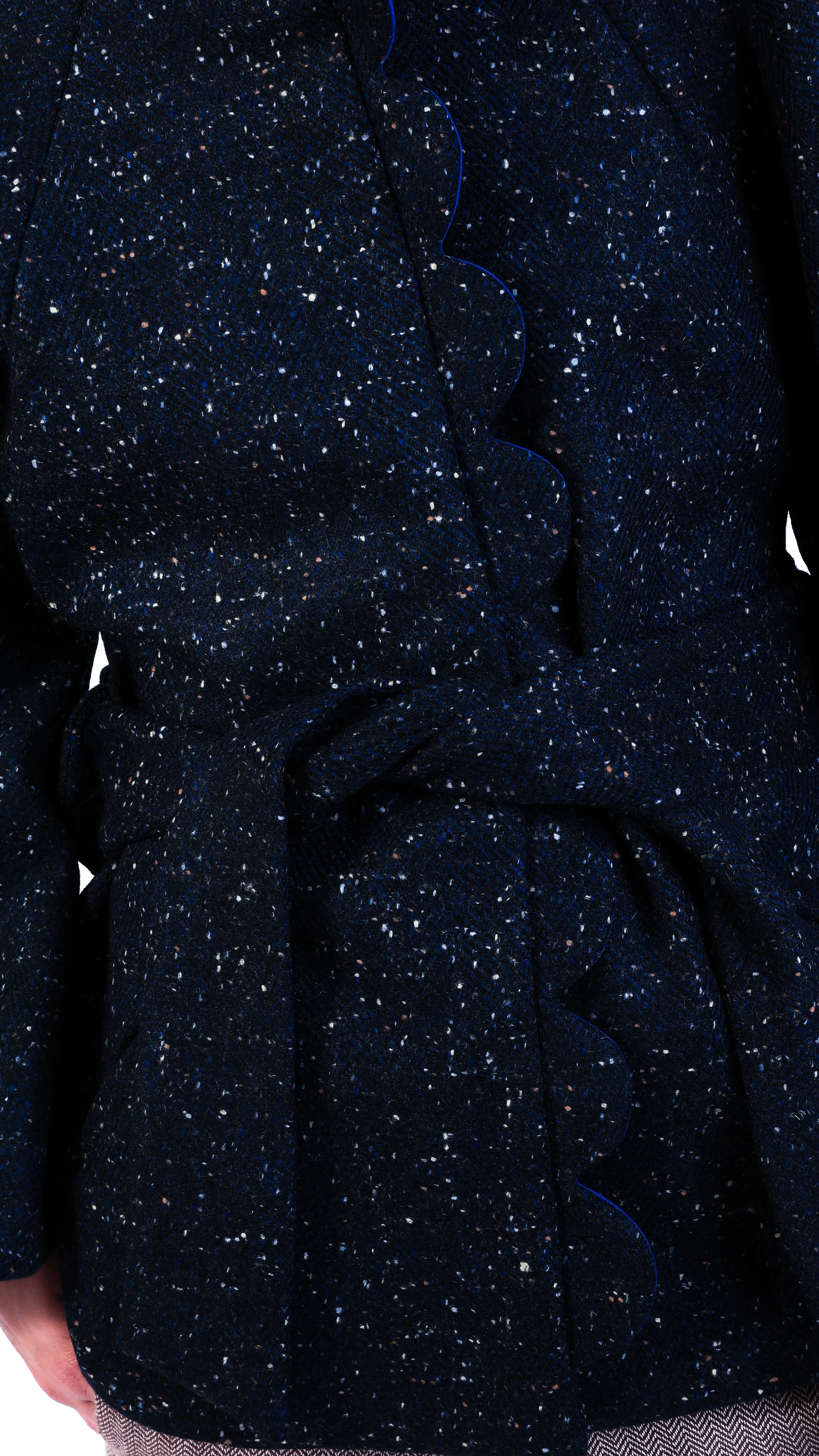 Ruby Scallop Wool Cape Kimono Coat Navy
