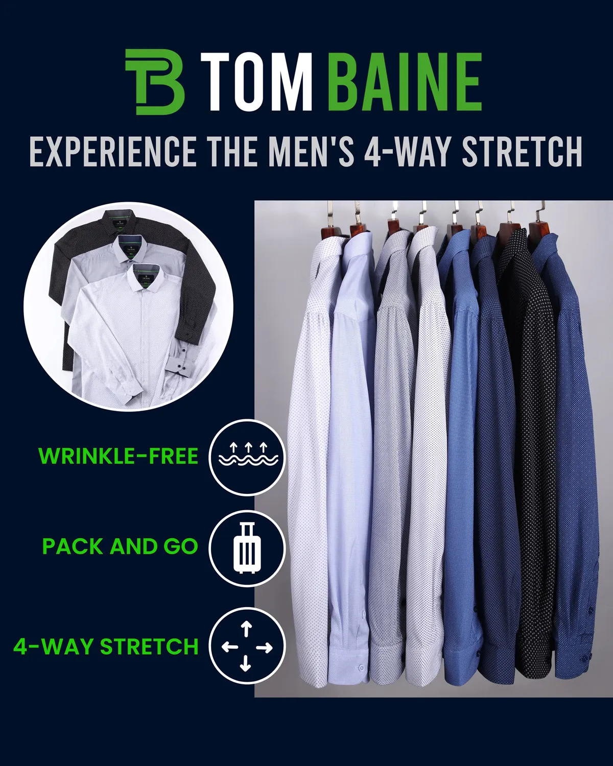 Slim Fit Performance Stretch Button-Up Shirt Navy Blue TB126