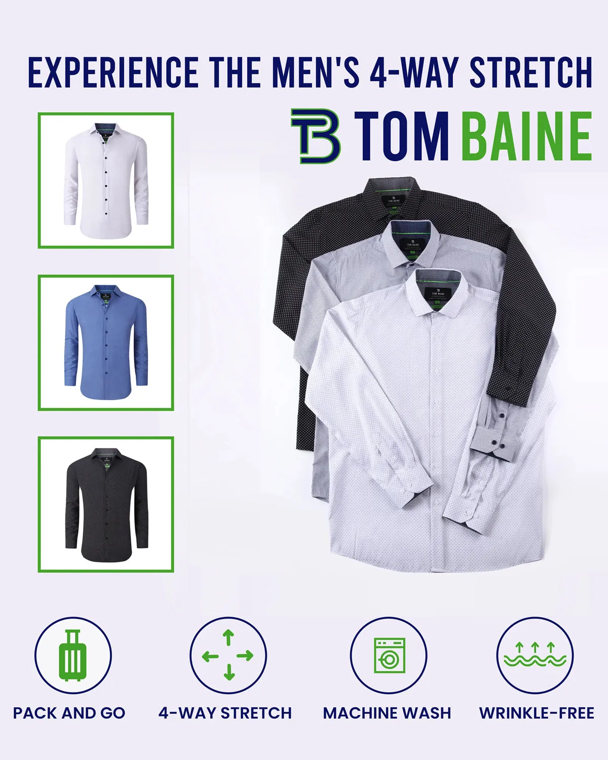 Slim Fit Performance Stretch Button-Up Shirt Navy Blue TB126