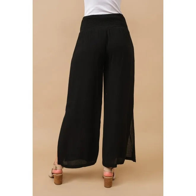 Smocked Waist Wide Leg Palazzo Pants