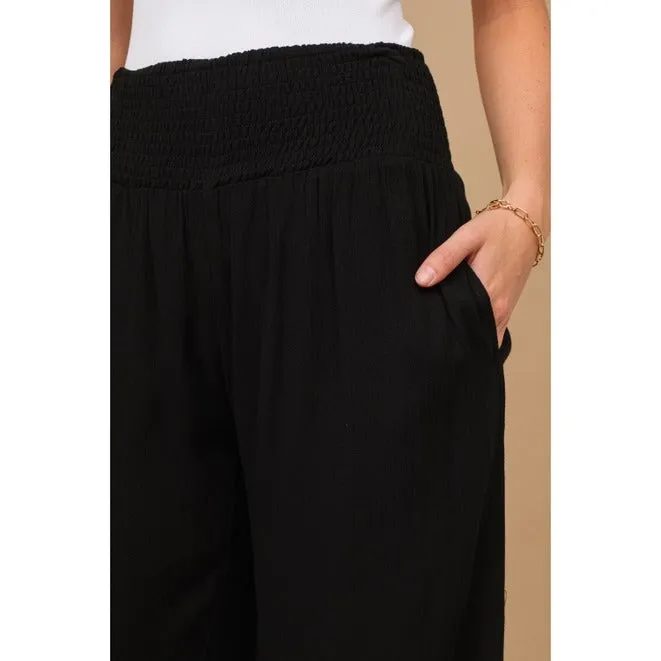 Smocked Waist Wide Leg Palazzo Pants