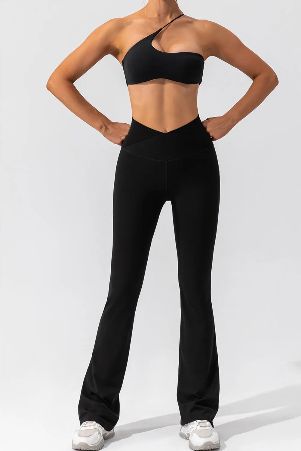 Solid Criss Cross High Waist Flared Yoga Pants