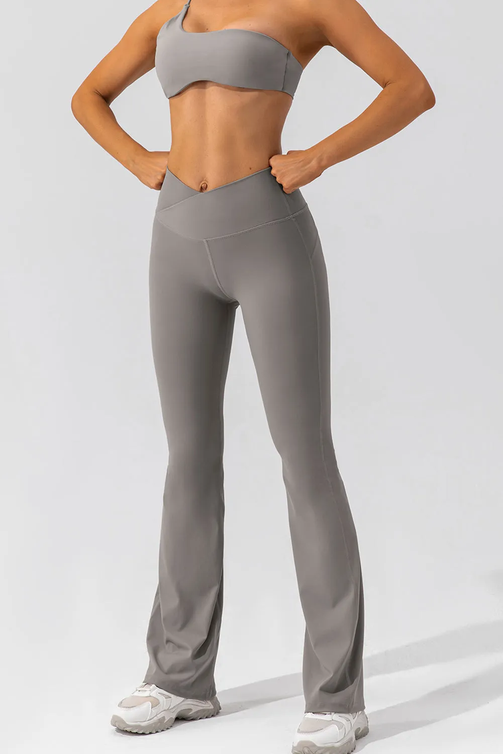 Solid Criss Cross High Waist Flared Yoga Pants