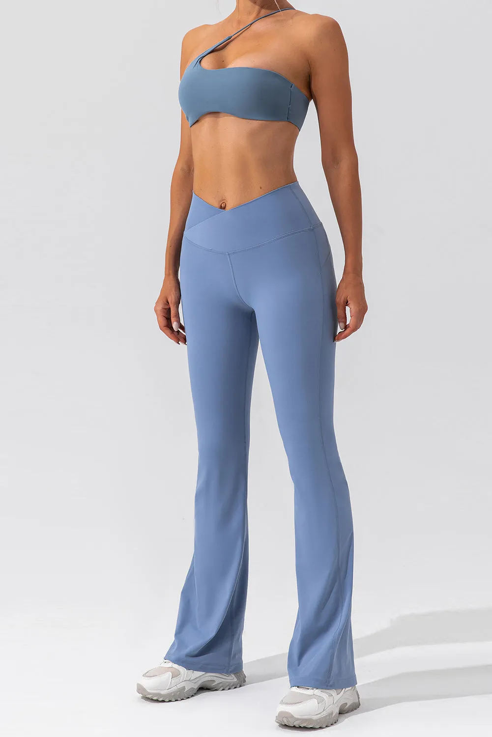 Solid Criss Cross High Waist Flared Yoga Pants