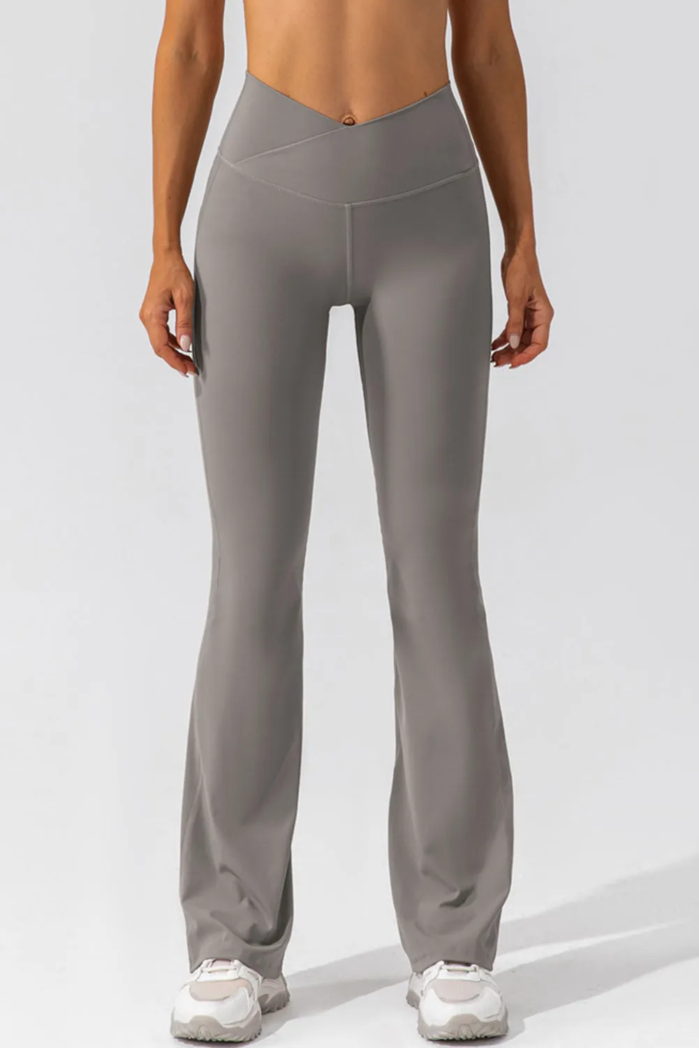 Solid Criss Cross High Waist Flared Yoga Pants