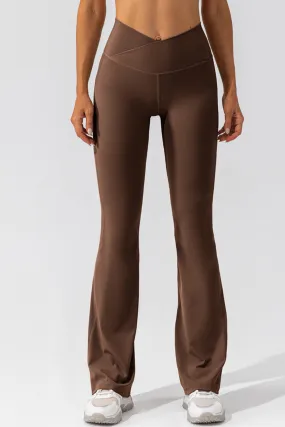 Solid Criss Cross High Waist Flared Yoga Pants