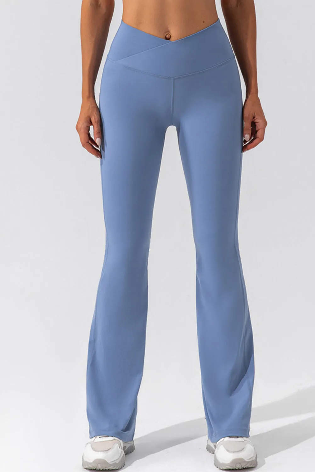 Solid Criss Cross High Waist Flared Yoga Pants
