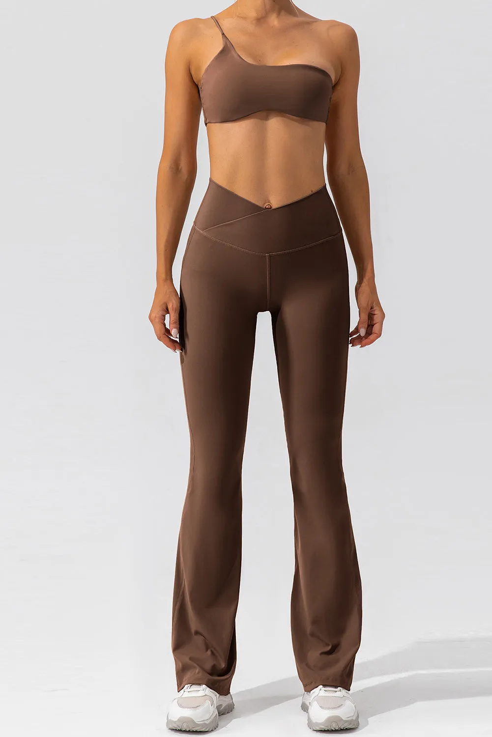 Solid Criss Cross High Waist Flared Yoga Pants