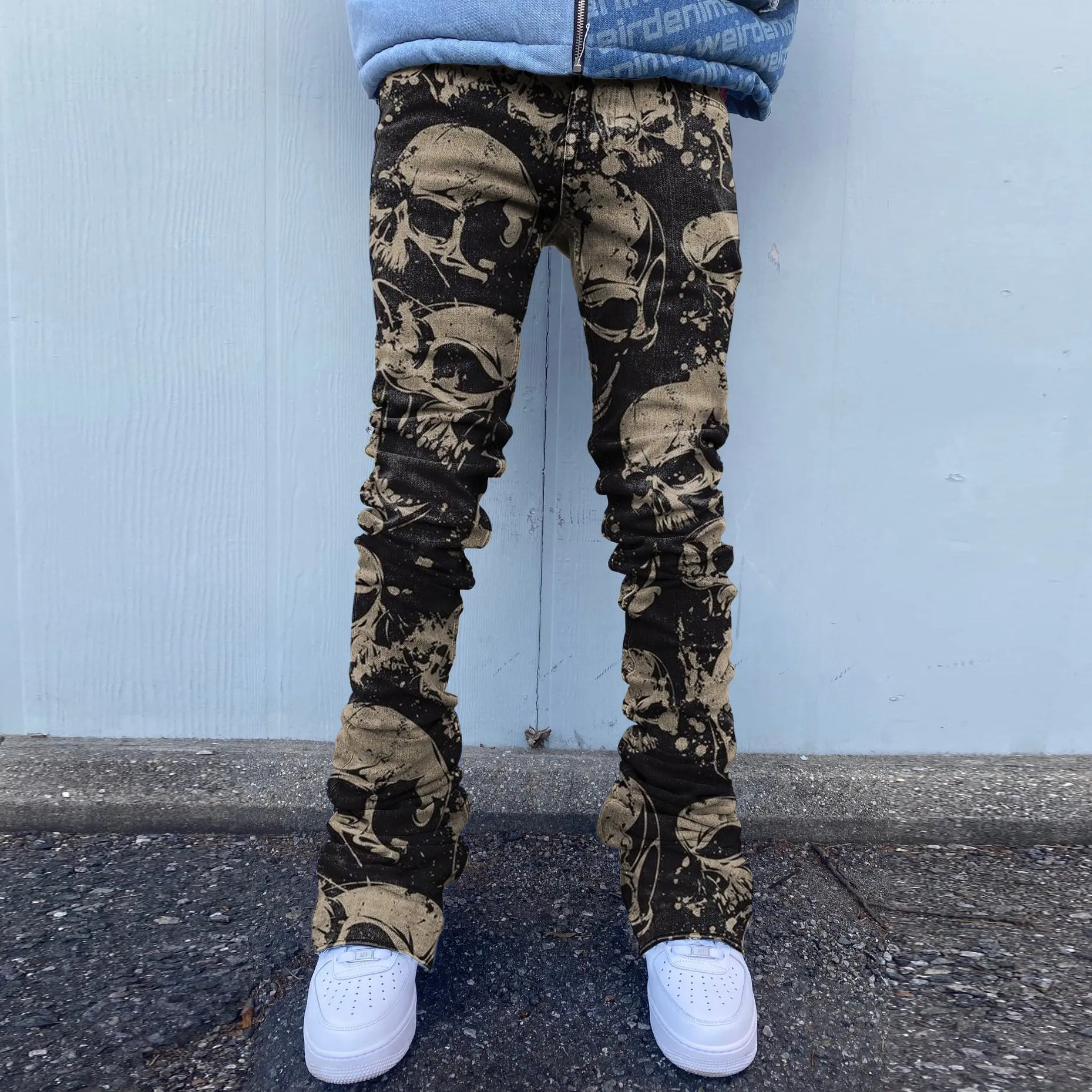 Tide brand street retro print pile trousers trousers